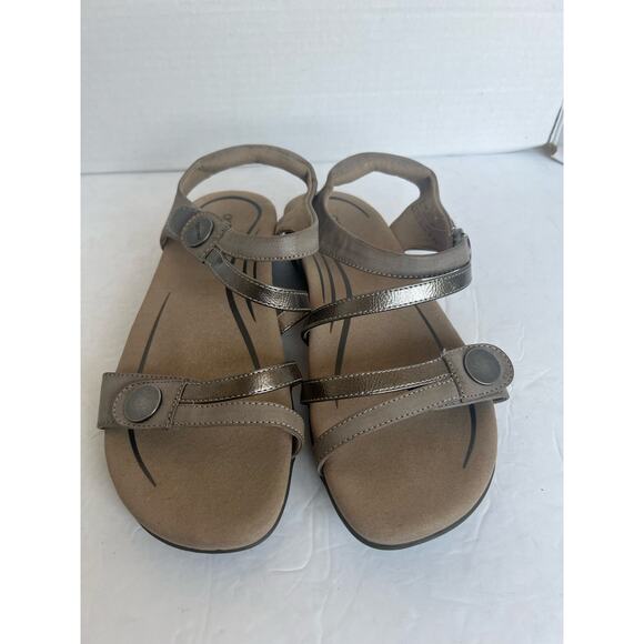 AETREX JESS Smoke Brown Adjustable Quarter Strappy Orthopedic Comfort Sandals 10 - Picture 4 of 11